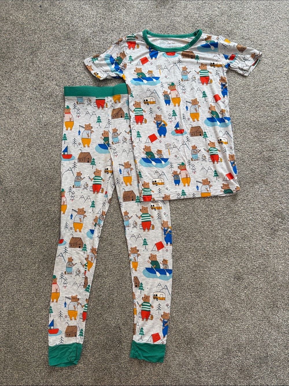 Little Sleepies Kids Bear Camp Pajama Set - Green Trim